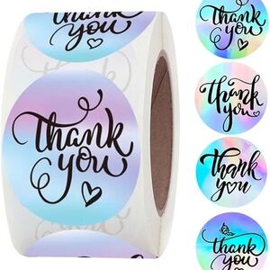 500pc Holographic Pastel "Thank You" Sticker Roll